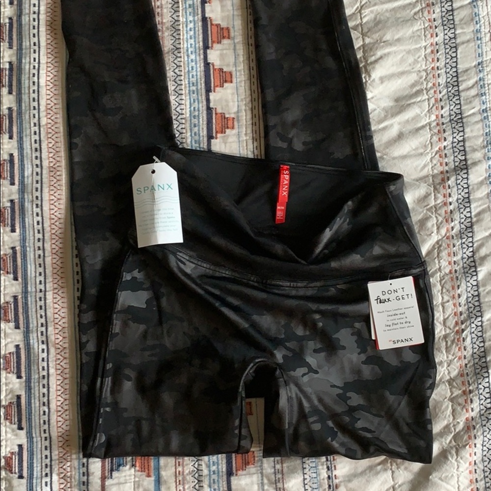 Spanx faux leather camo leggings